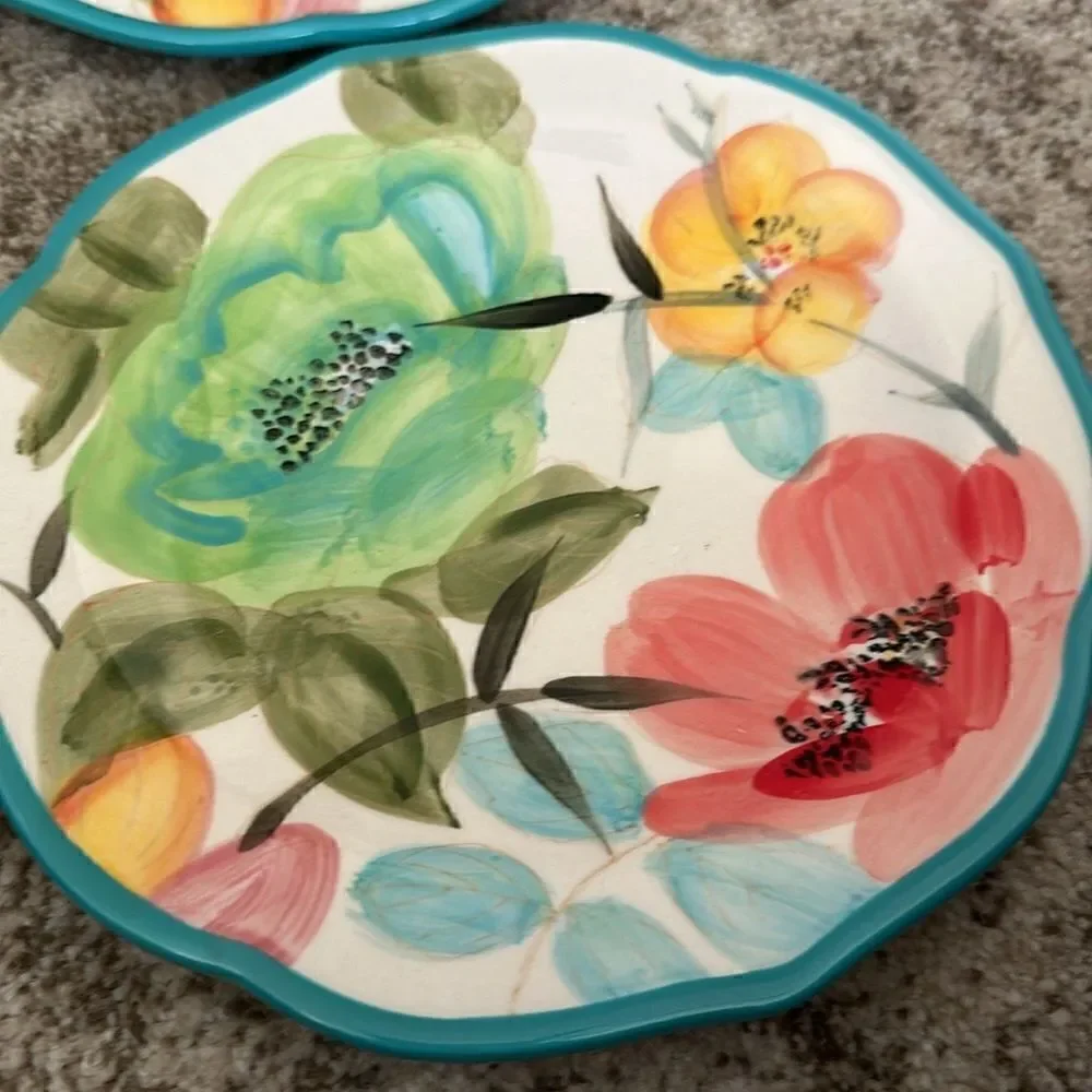 The Pioneer Woman Teal Hyacinth VTG Stoneware Salad Plates (4)
